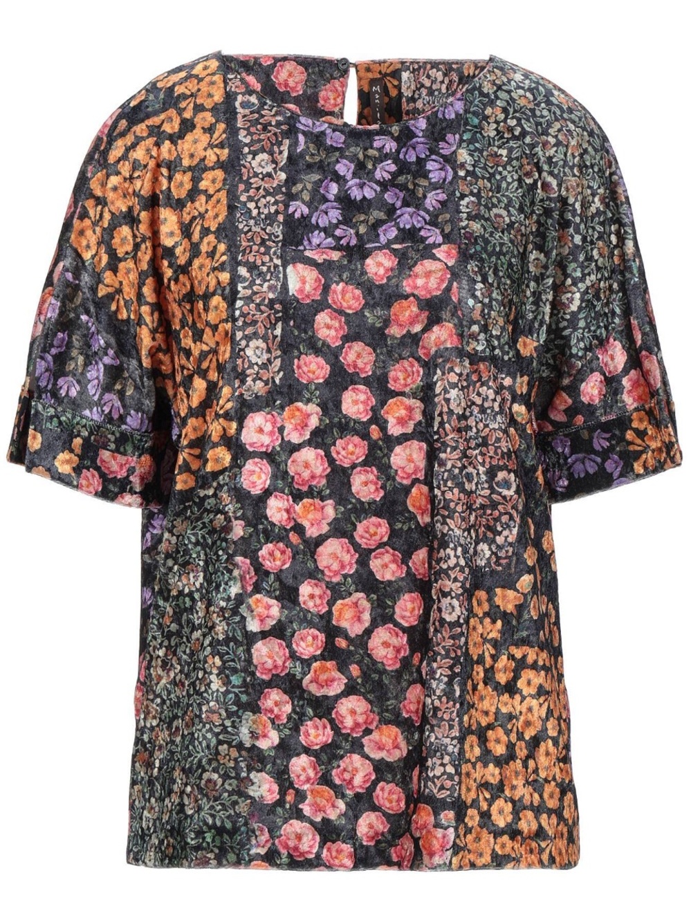 NWT Manila Grace Patchwork Floral Short Sleeve Blouse Made in Italy Size US 2
